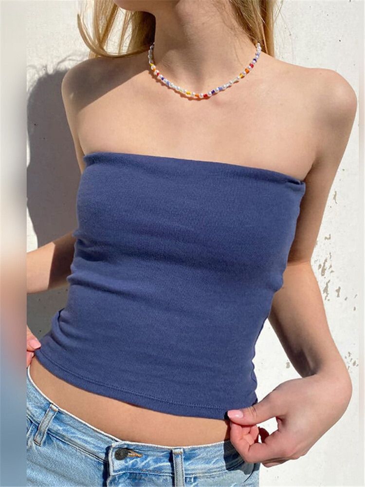 Nadafair Sexy Tube Top Off Shoulder Crop Top for Women