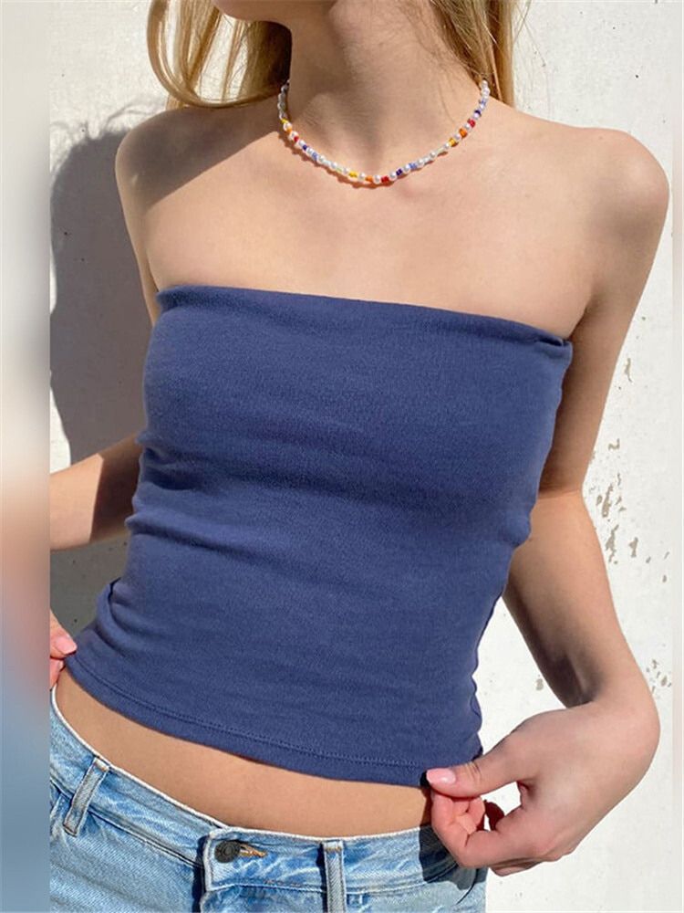 Nadafair Sexy Tube Top Off Shoulder Crop Top for Women