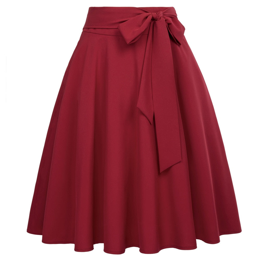 High Waist A-Line Midi Skirt Retro Flared Office Workwear