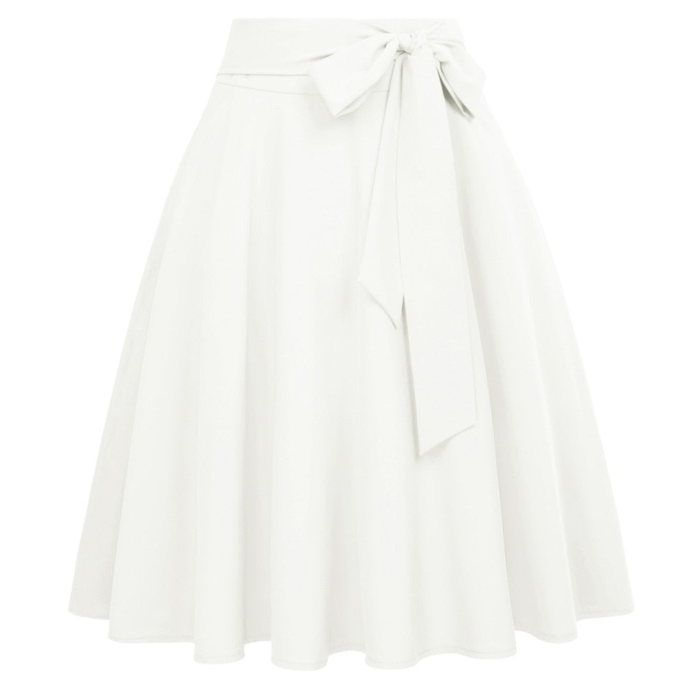 High Waist A-Line Midi Skirt Retro Flared Office Workwear