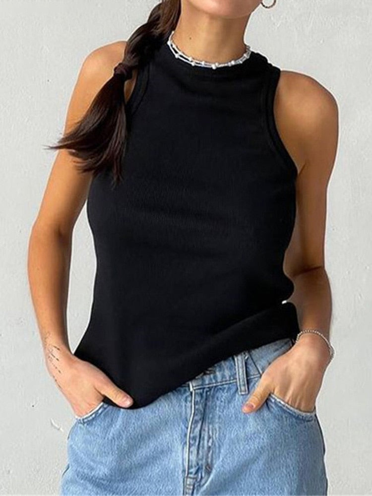 Summer Backless Tank Top Sleeveless Knitted Camis for Women