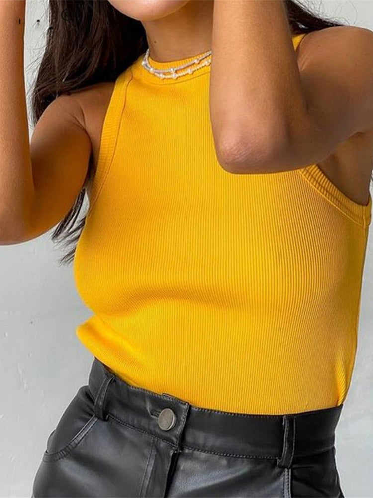 Summer Backless Tank Top Sleeveless Knitted Camis for Women