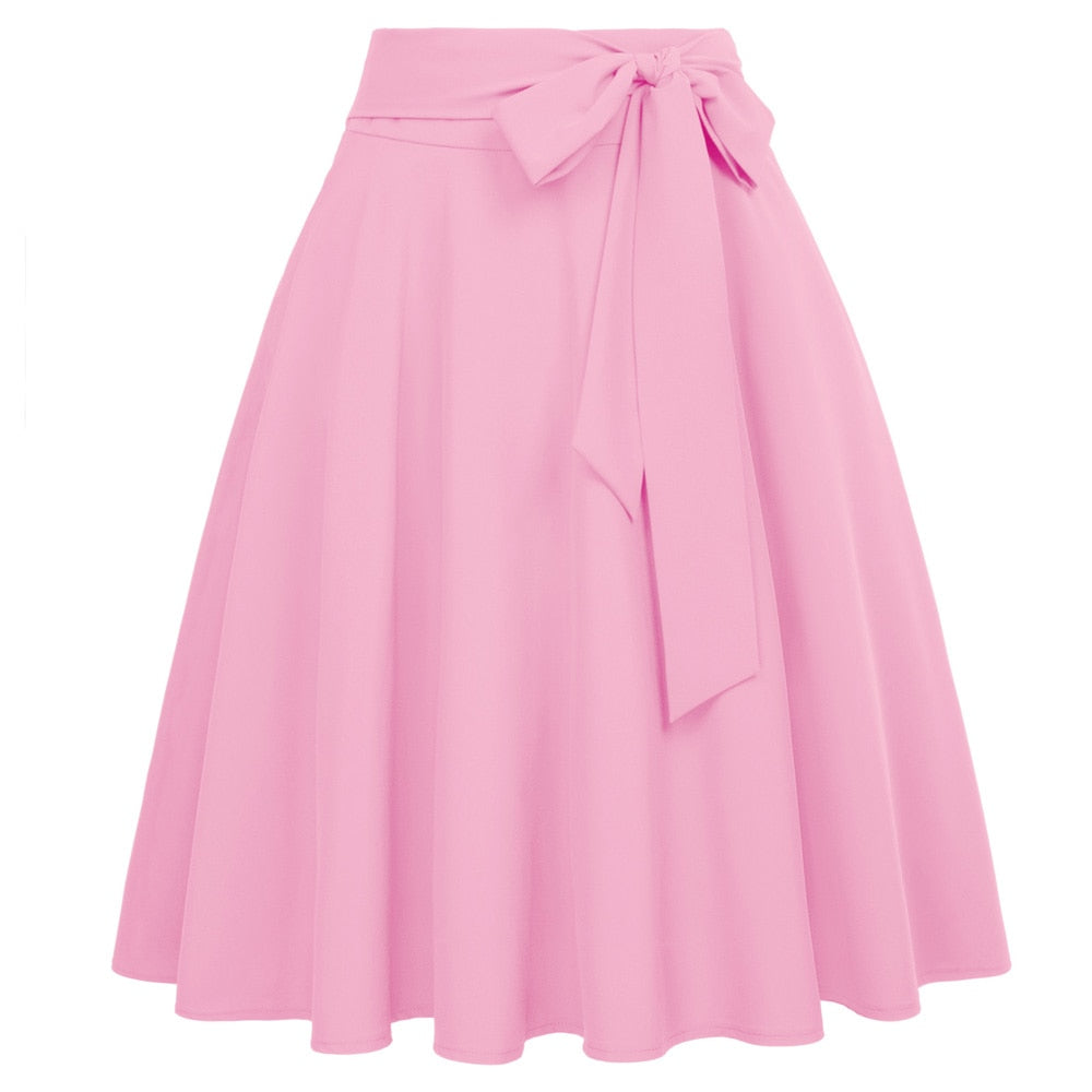 High Waist A-Line Midi Skirt Retro Flared Office Workwear