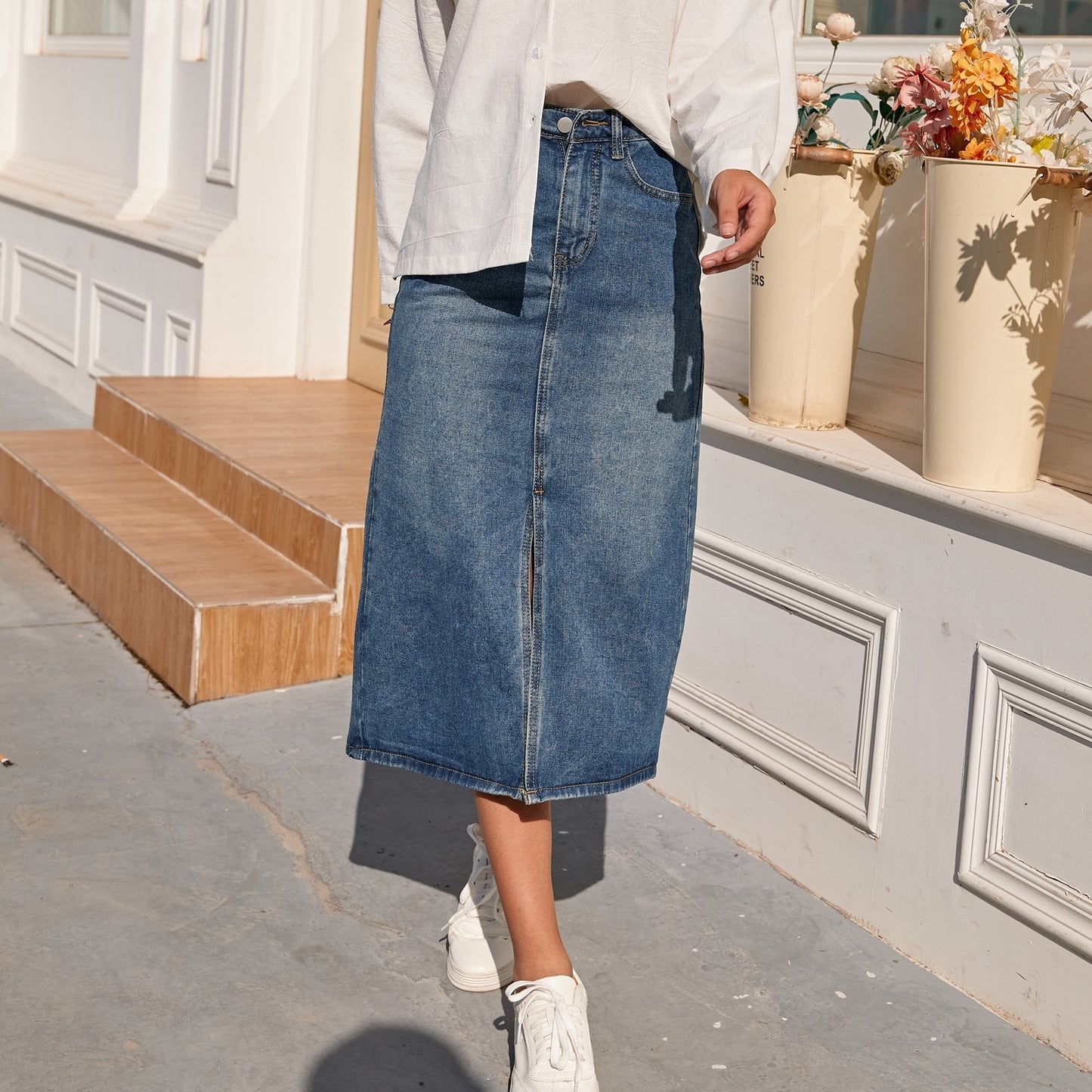 New Vintage High Waist Denim Skirt Long Straight Pencil Style