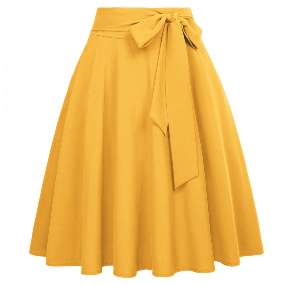 High Waist A-Line Midi Skirt Retro Flared Office Workwear