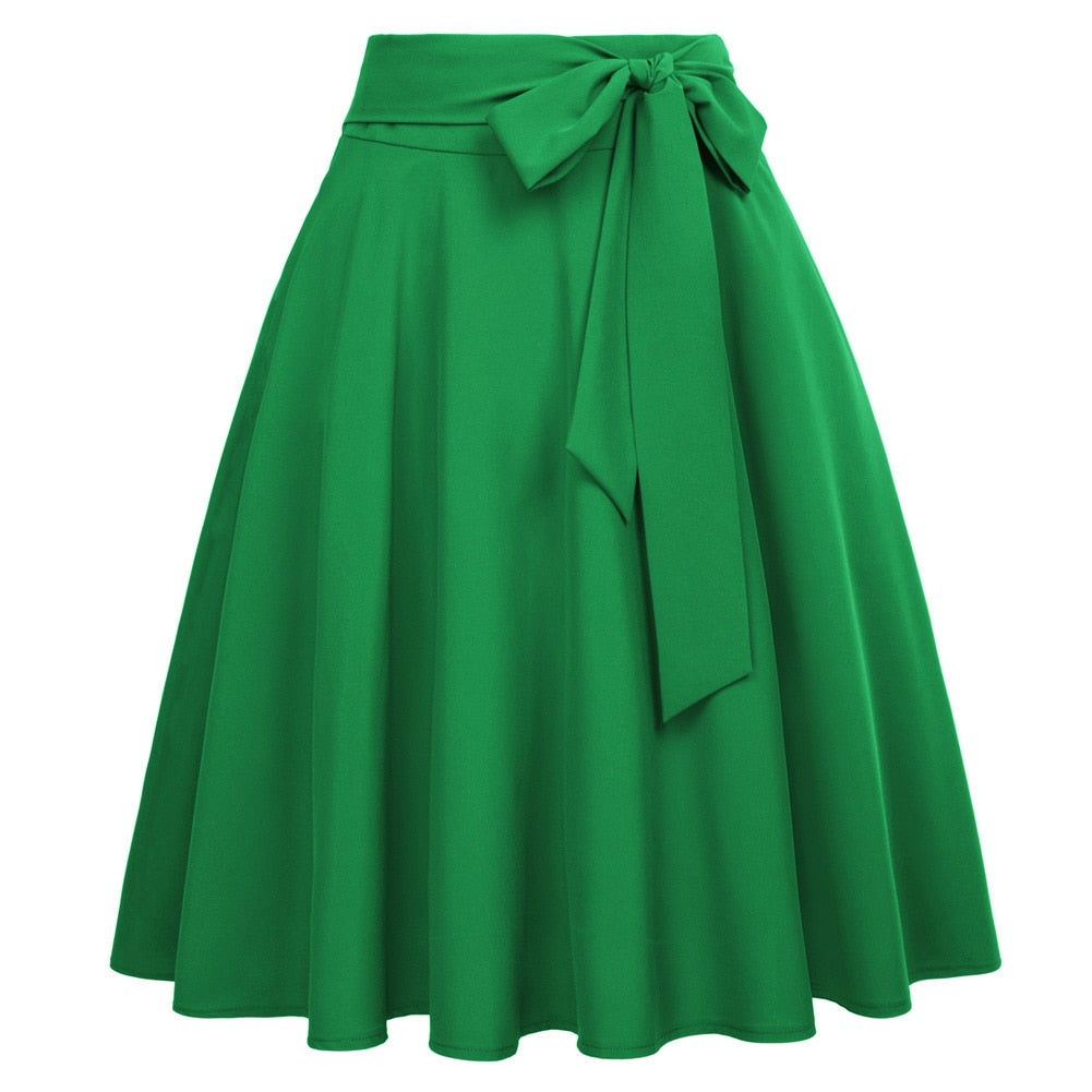 High Waist A-Line Midi Skirt Retro Flared Office Workwear