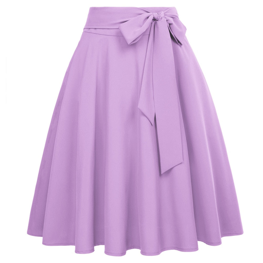 High Waist A-Line Midi Skirt Retro Flared Office Workwear