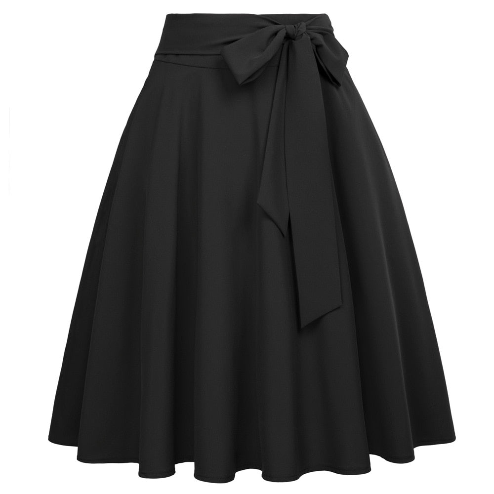 High Waist A-Line Midi Skirt Retro Flared Office Workwear