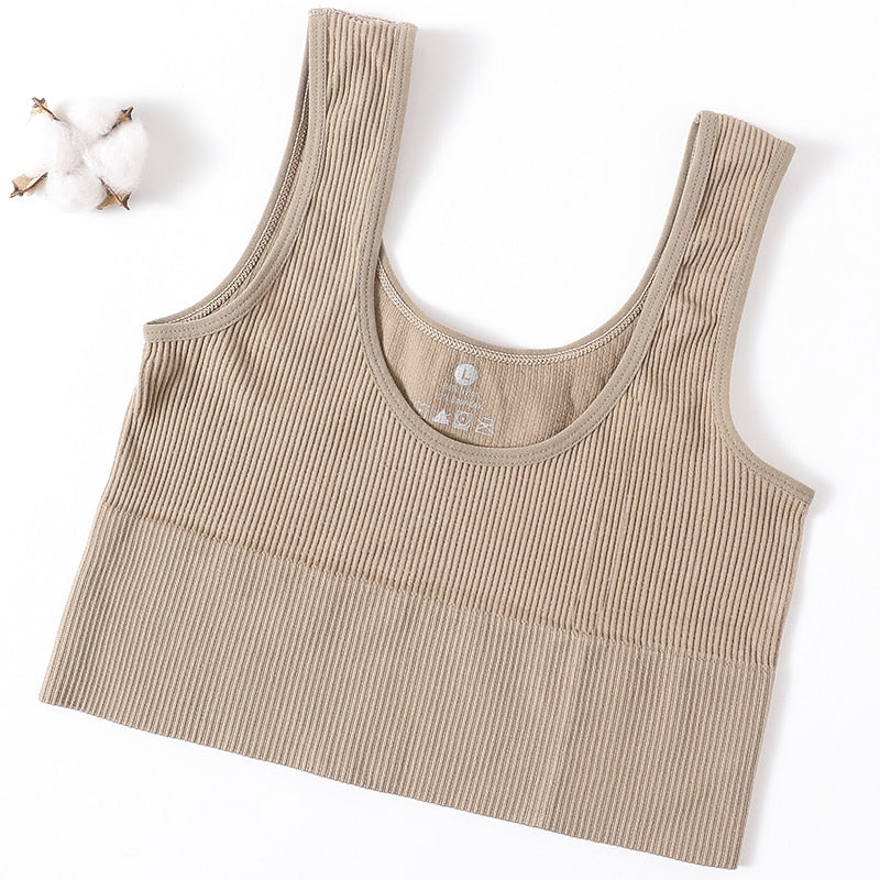 Seamless Ribbed Crop Top Sexy Camisole for Women