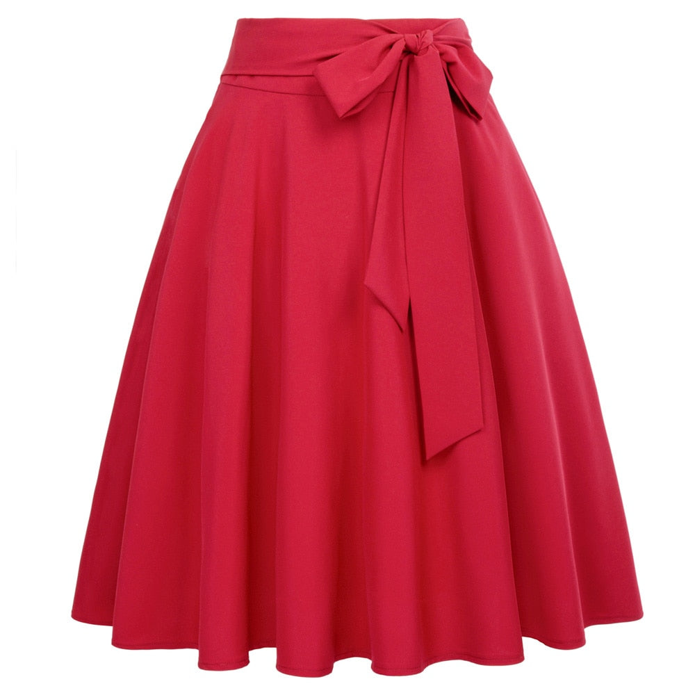 High Waist A-Line Midi Skirt Retro Flared Office Workwear