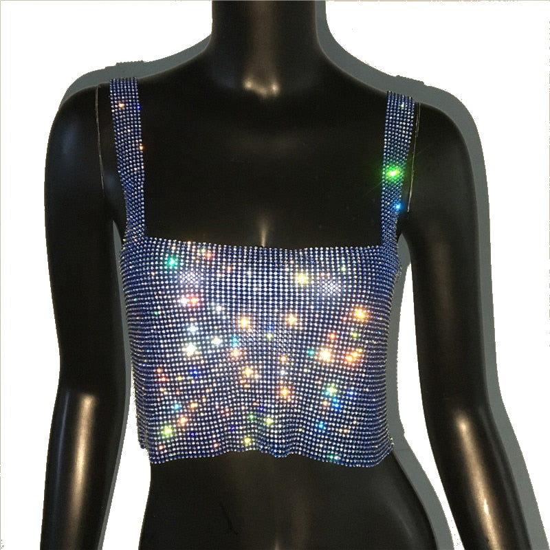 Bling Rhinestones Party Crop Top Sequin Cami for Women