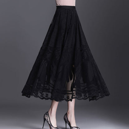 New Lace A-line Long Skirt Big Swing Pleated Design