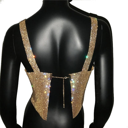 Bling Rhinestones Party Crop Top Sequin Cami for Women