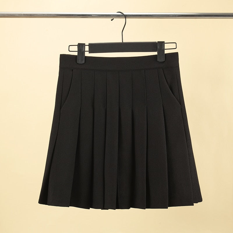 Preppy Style Pleated Skirt High Waist A-Line Mini Skirt