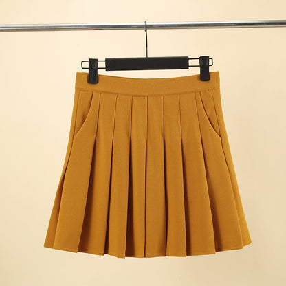 Preppy Style Pleated Skirt High Waist A-Line Mini Skirt