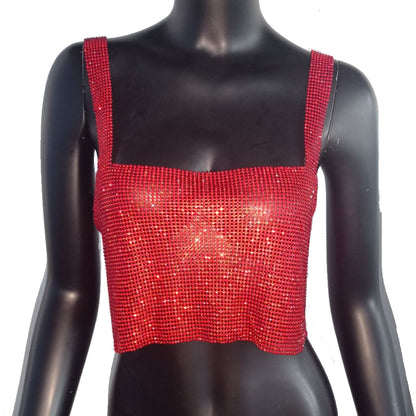 Bling Rhinestones Party Crop Top Sequin Cami for Women