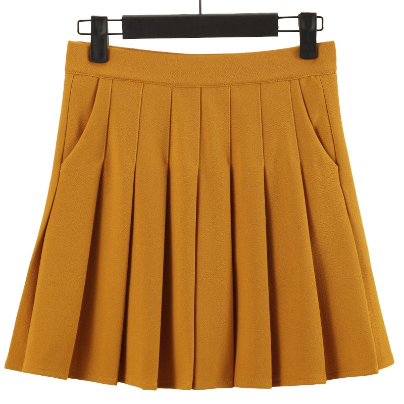 Preppy Style Pleated Skirt High Waist A-Line Mini Skirt