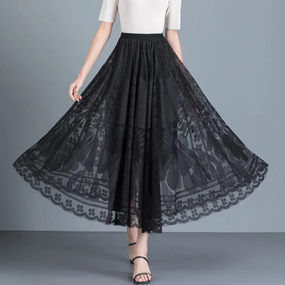 New Lace A-line Long Skirt Big Swing Pleated Design