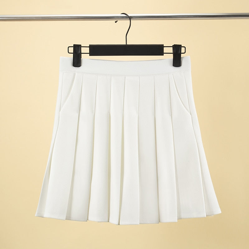 Preppy Style Pleated Skirt High Waist A-Line Mini Skirt