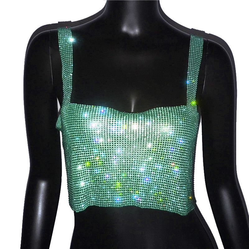 Bling Rhinestones Party Crop Top Sequin Cami for Women