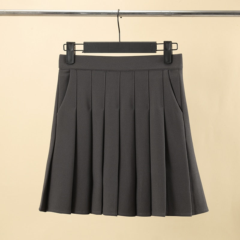 Preppy Style Pleated Skirt High Waist A-Line Mini Skirt