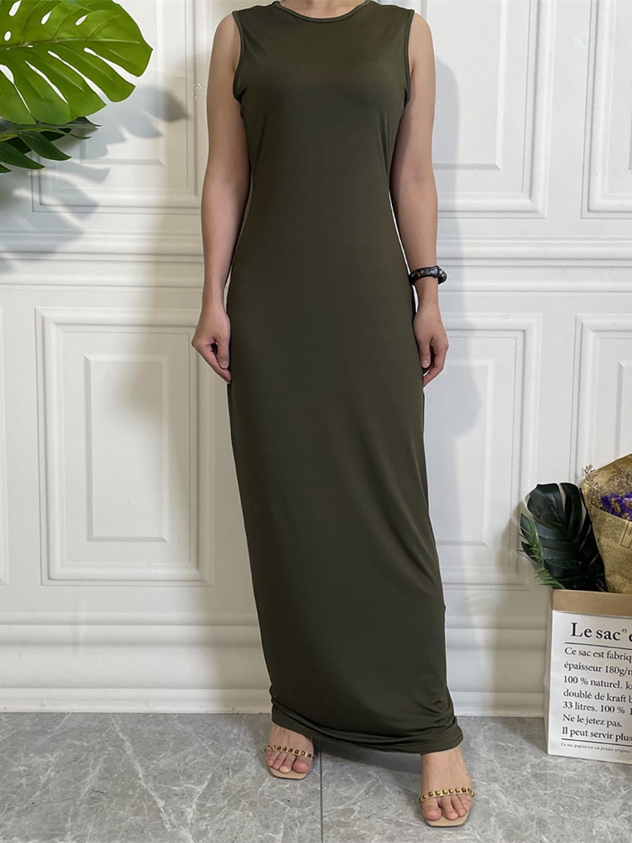 Ramadan Sleeveless Maxi Dress Elegant Abaya