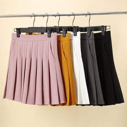 Preppy Style Pleated Skirt High Waist A-Line Mini Skirt