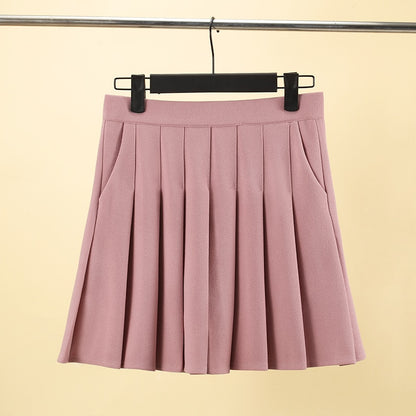 Preppy Style Pleated Skirt High Waist A-Line Mini Skirt