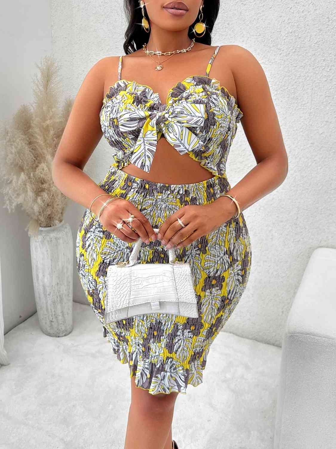 Plus Size Spaghetti Strap Cutout Ruffle Hem Dress