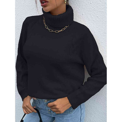 Turtleneck Dropped Shoulder Long Sleeve Sweater