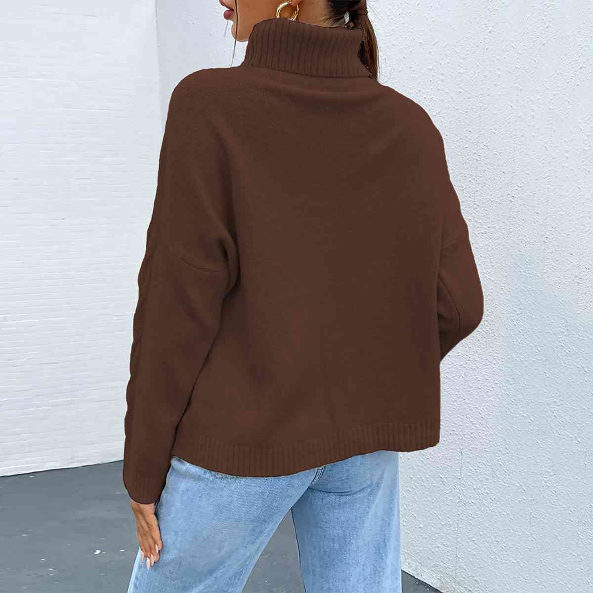 Turtleneck Dropped Shoulder Long Sleeve Sweater