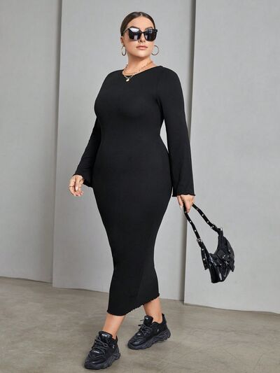 Plus Size Lace-Up Round Neck Wrap Dress