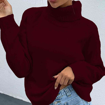 Turtleneck Dropped Shoulder Long Sleeve Sweater