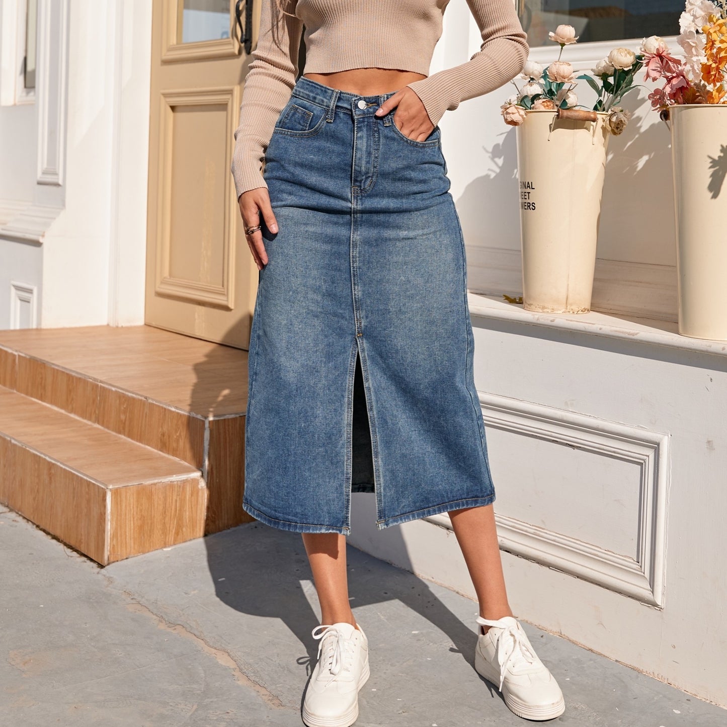 New Vintage High Waist Denim Skirt Long Straight Pencil Style - New Vintage High Waist Denim Skirt Long Straight Pencil Style