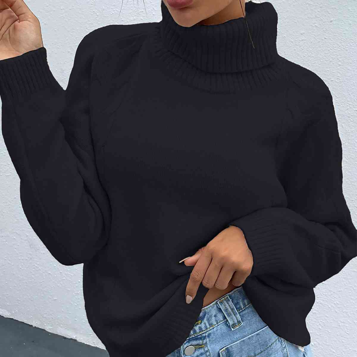 Turtleneck Dropped Shoulder Long Sleeve Sweater