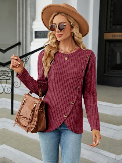 Round Neck Long Sleeve Blouse