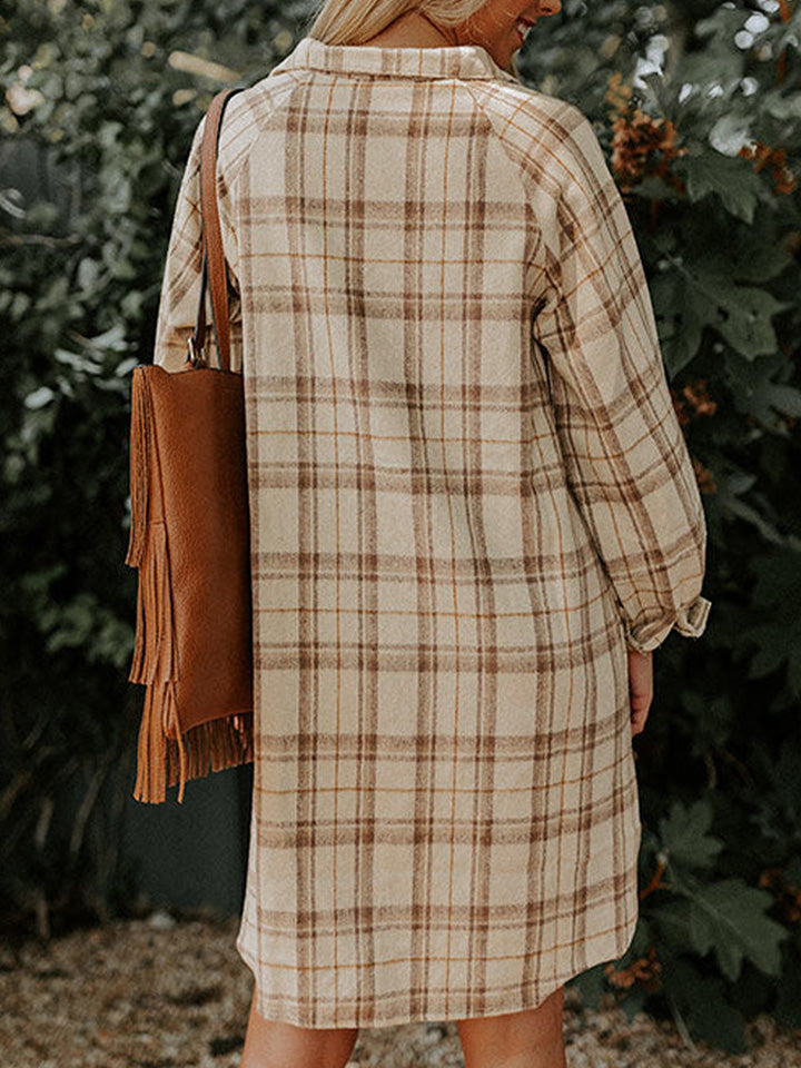 Plaid Collared Neck Long Sleeve Shirt Dress