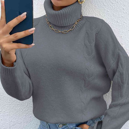 Turtleneck Dropped Shoulder Long Sleeve Sweater