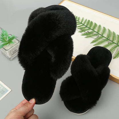 Faux Fur Crisscross Strap Slippers