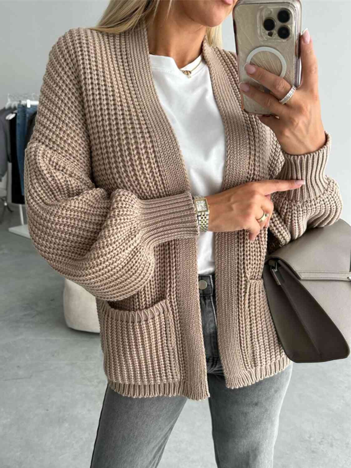 Open Front Dropped Shoulder Cardigan