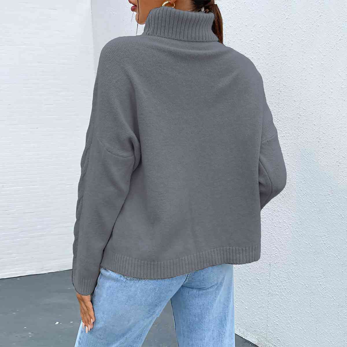 Turtleneck Dropped Shoulder Long Sleeve Sweater